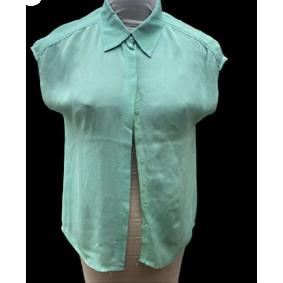 Michael Stars 100% Silk Short Sleeve Blouse Sz. S Light Mint Green - Picture 4 of 11